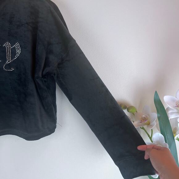 Juicy Couture Two Piece Set Hoodie Top Pants Velour Velvet Black Crystal Soft S - Picture 7 of 12